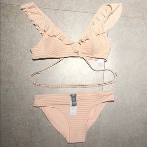 🔥 NWT! 2pc Bikini Striped Silver/Peach